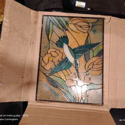 16x12 Stain Glass Hanging Hummingbird Picture 