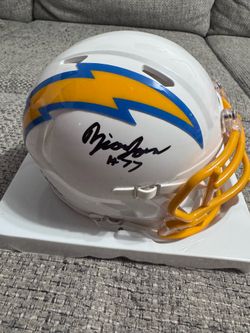Zion Johnson Signed Mini Helmet - Beckett Coa - L.A. Chargers