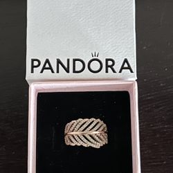 Pandora Rose Gold Leaf Ring - Size 8