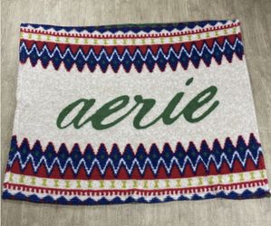 AERIE SUPER SOFT SHERPA FAIR ISLE FLEECE LOGO BLANKET 50" X 60" 2021