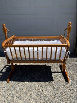 Vintage Wooden Baby Cradle with Stand