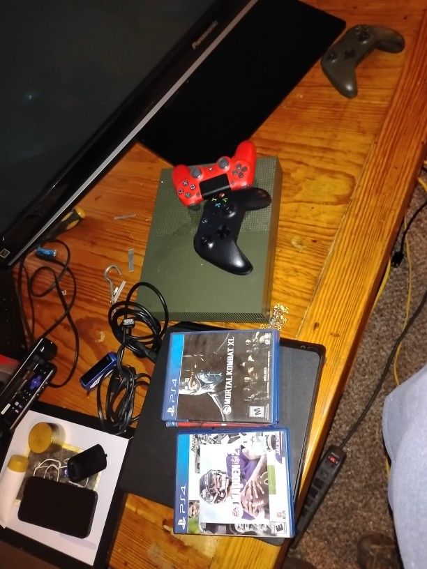 Xbox One S With Remote And Cords And Comes With Games And A PS4 And A PS4 Remote No Cords 