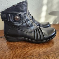 Earth Women’s Wedge Boots | Black | Size 8.5B | Comfort Leather Ankle Booties