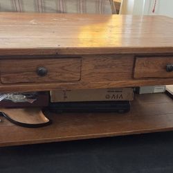 Brown Coffee Table With Drawers And Shelf