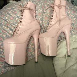 FLAMINGO PLEASERS 8” Platform BABY PINK BOOTIES - New