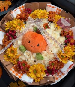 Fall Flower Bouquet with Pumpkin Plush