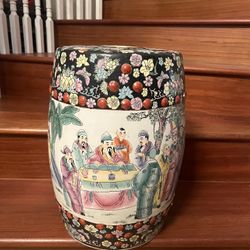 Antique Chinese Ceramic Garden Stool 18.5” Tall