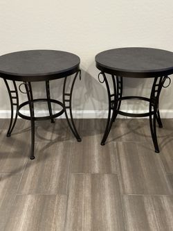 2 End Tables Black Metal And Gray Wood 