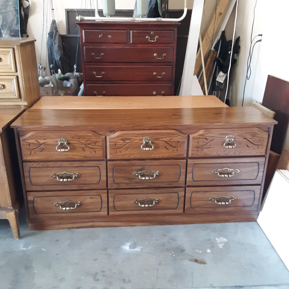 Beautiful vintage dresser..all wood..9 drawers...65 by 32
