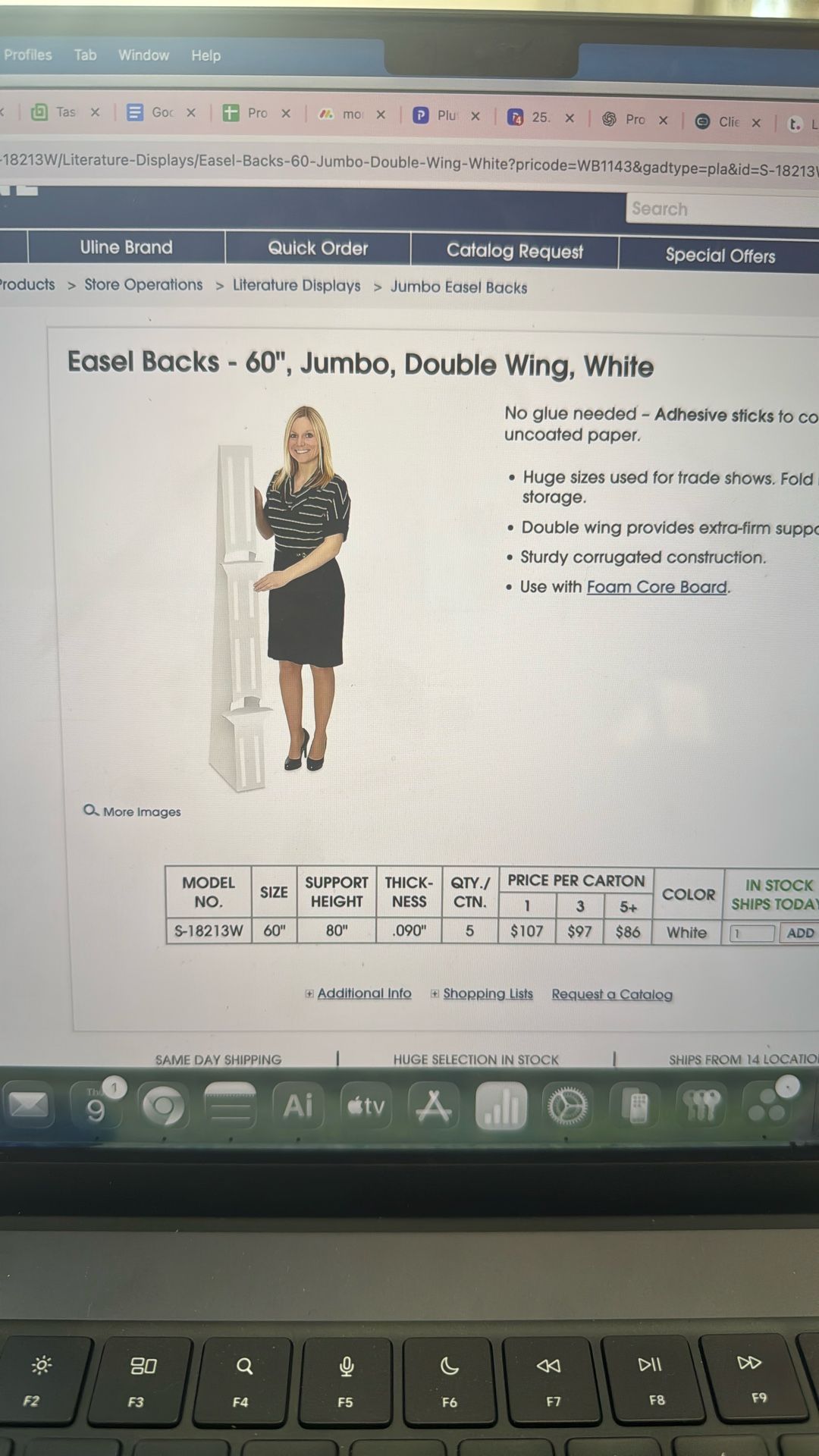 Foam Board Stands, Easel Backs, 60 Inch From Uline