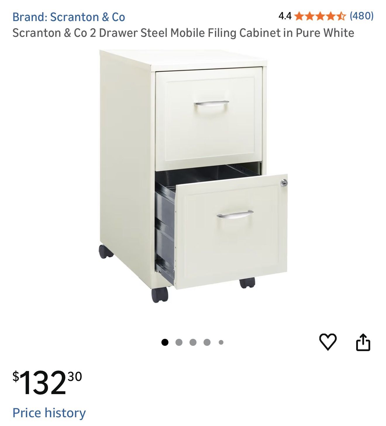Scranton & Co 2-Drawer Steel Mobile Filing Cabinet