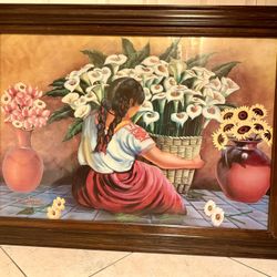 Maria Eduardo Granados Framed Painting Woman Calla Lilies