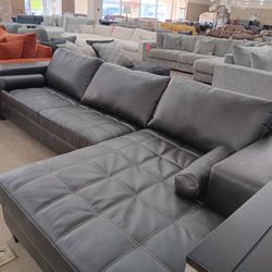 Black Leather Sectional 
