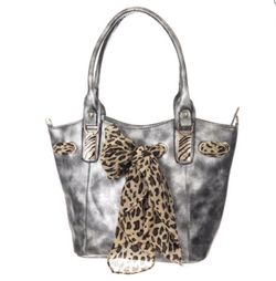 Brand New 2017 Metallic Grey/White/Silver Swirl Scarf HandBag Tote
