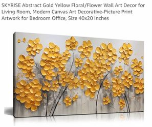 Abstract Gold Yellow Floral/Flower Wall Art Decor 40”x20”