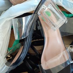 Womens  Clear Heel Sandal 5.5 