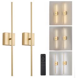 Kartoosh Removable Battery Operated Wall Sconces with Remote Control, Stepless Colors 3000K-6000K & Dimming, 350°Rotate, LED Gold Wireless Wall Light