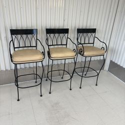  Bar Stools, Beige-Cushioned (Set Of 3)