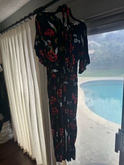 Medium-Black Floral Jumpsuit with Flutter Sleeves
