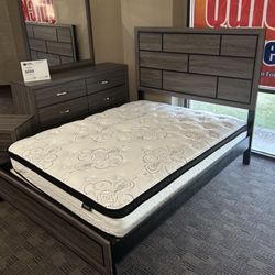 Grey Brown Queen Bed Set 