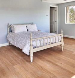 White queen bed frame and mattress