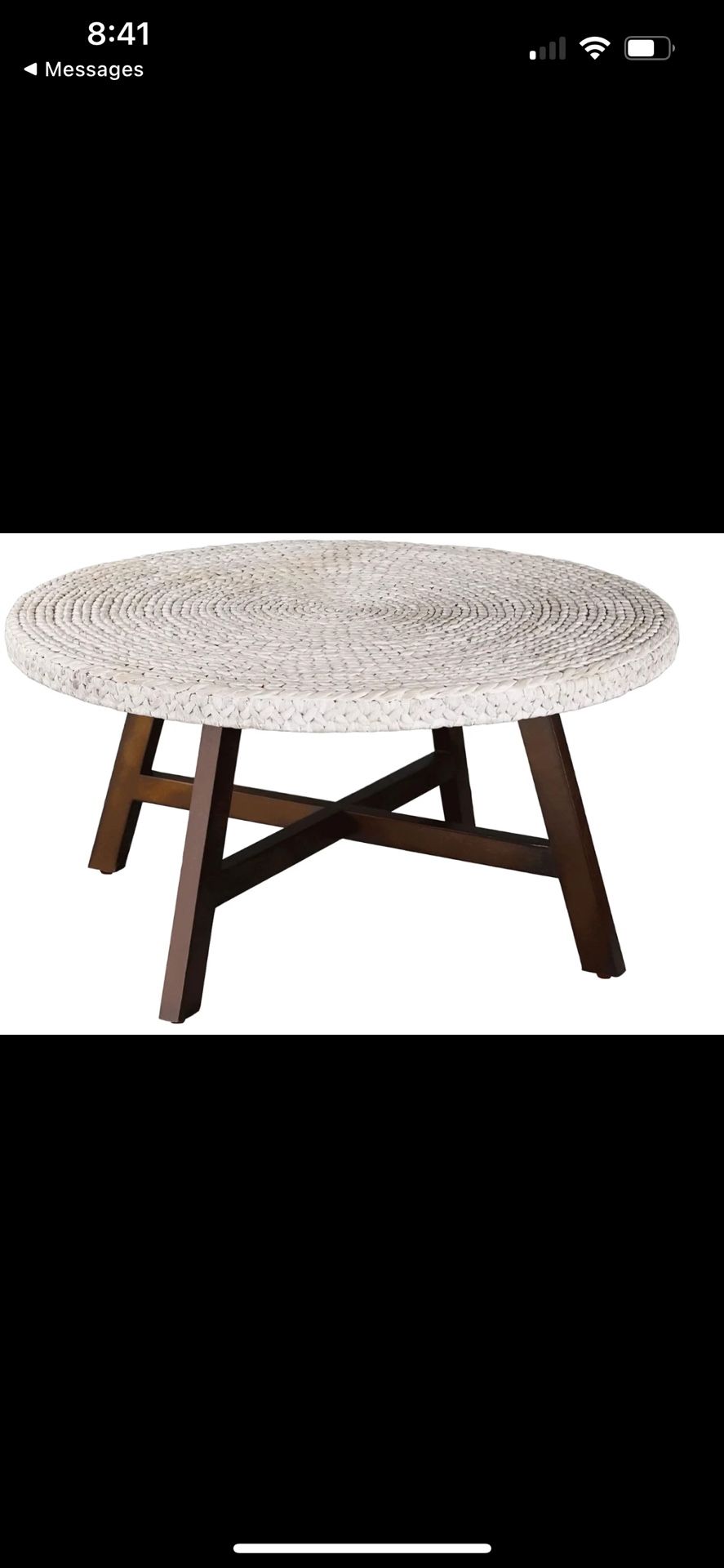 RANDEFURN Round Seagrass Coffee Tables,Pine Wood X Base Frame, 32" H x 17" H