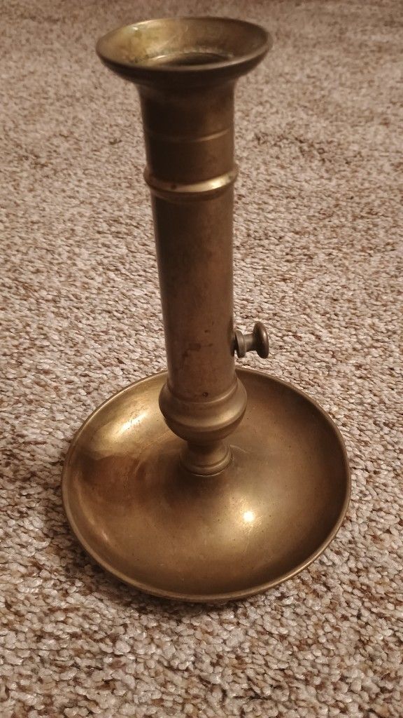 Mid 20th century Moroccan mechanical handcrafted brass candlestick holder. See our other great vintage art antiques furniture fishing lures jewelry sp