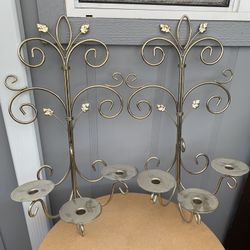  Pair of brass wall sconce candleholders / wall bracket candleholders / etched brass candleholders / 2 wall sconce candelabras