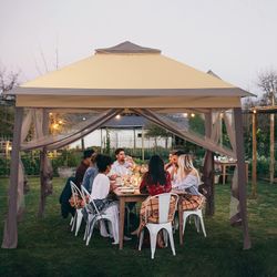 11x11 FT Gazebo Tent, Outdoor Tents for Parties with Mosquito Netting, Folding Heavy Duty Height Adjustable Canopy Tent for Patio Backyard Garden (Bro