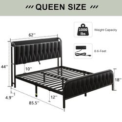 Queen Bed Frame with Fast Charging