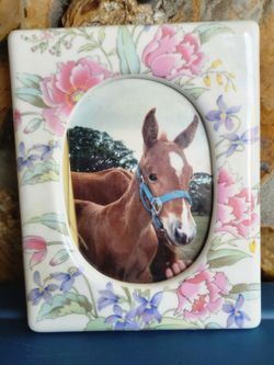 Burnes of Boston Porcelain Photo Frame Featuring A Pastel Floral Design