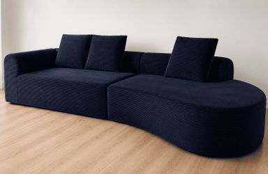 Curved Sectional Sofa: Japandi Style 2-Piece  Navy Corduroy :  82.7”