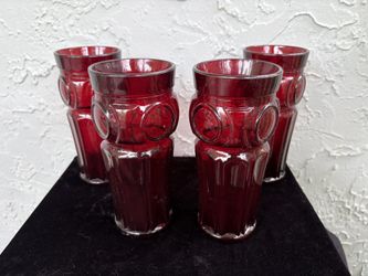 WHEATON Vintage Ruby Red Glass Bullseye Drinking Glasses Set (of 4)