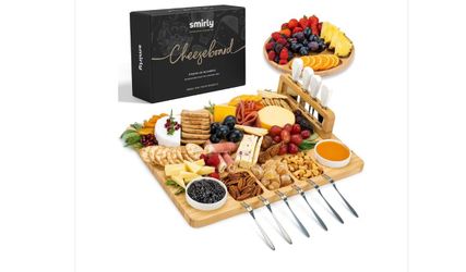 SMIRLY Charcuterie Boards Set, Large Cheese Board with Accessories, Bamboo House Warming Gifts, Wedding Gifts for Couples, Bridal Shower Gifts, Magnet