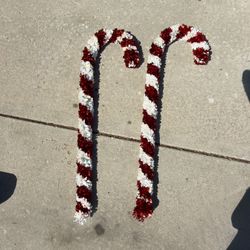 Set of 2 Large Tinsel Candy Cane Christmas Decorations