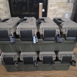 Eight (8) Lockable, Stackable Ammo Storage Bins