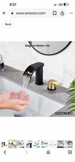 gotonovo Waterfall 8 inch Widespread Bathroom Faucet Set Bathroom Sink Faucet 3 Hole 2 Handle Vanity Lavatory Deck Mount with Black gold A5
