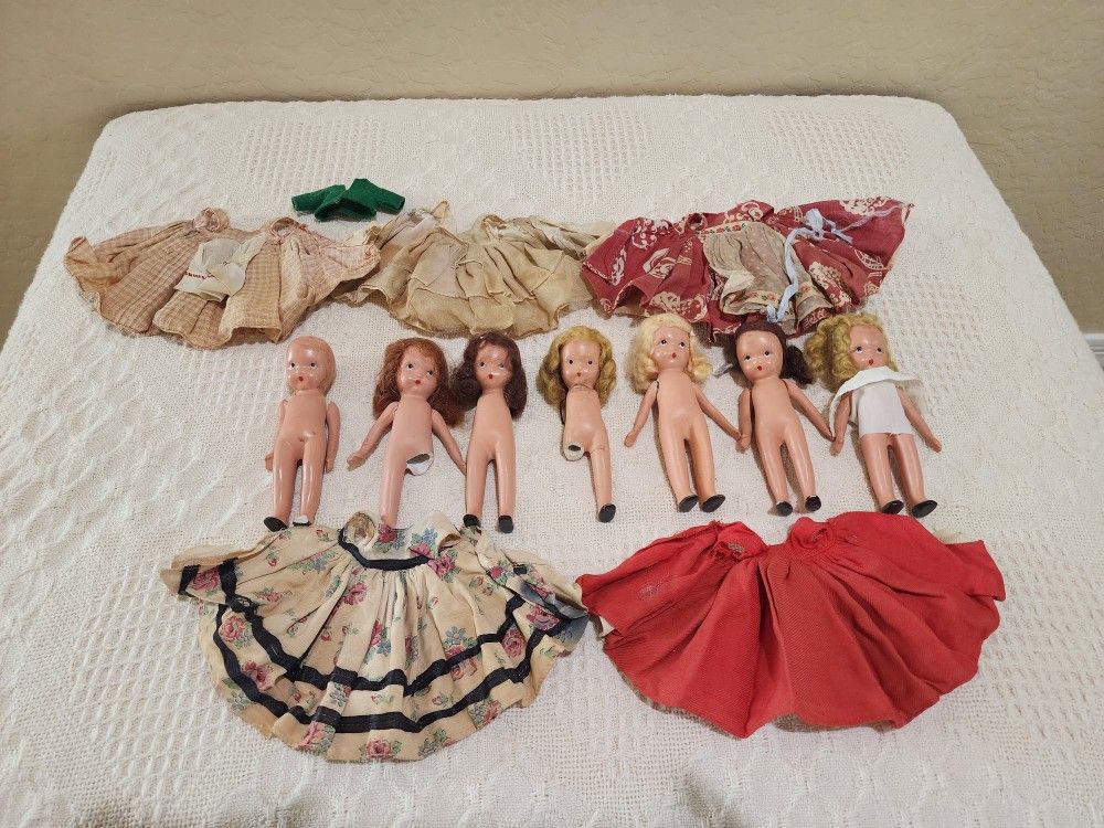 Antique Nancy Ann Story Book Bisque Doll Lot Of 7 + Clothes