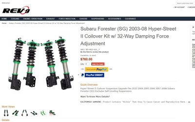 (Open Box) Rev9 R9-HS2-001_7 Hyper-Street II Damper Lowering Coilovers Kit Strut Shock Suspension For Subaru Forester (SG) 2003-08