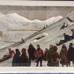 Rare- Afghanistan History Canvas On Frame Hanging Art Print/ Picture- Winter Sled Tobogganing In Kabul