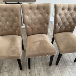Dining Table Chairs 6 Tan