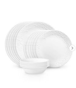 Corelle 18pc Vitrelle Embossed Bella Faenza Dinnerware Set White