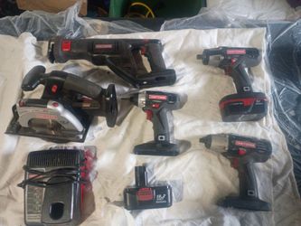 5 piece set of 19.2 volt cordless tool set. Including sawz all, circular saw, 1/4 " impact, 1 -1/2"  300 lb impact, 1- 1/2" regular impact, 2 batterie