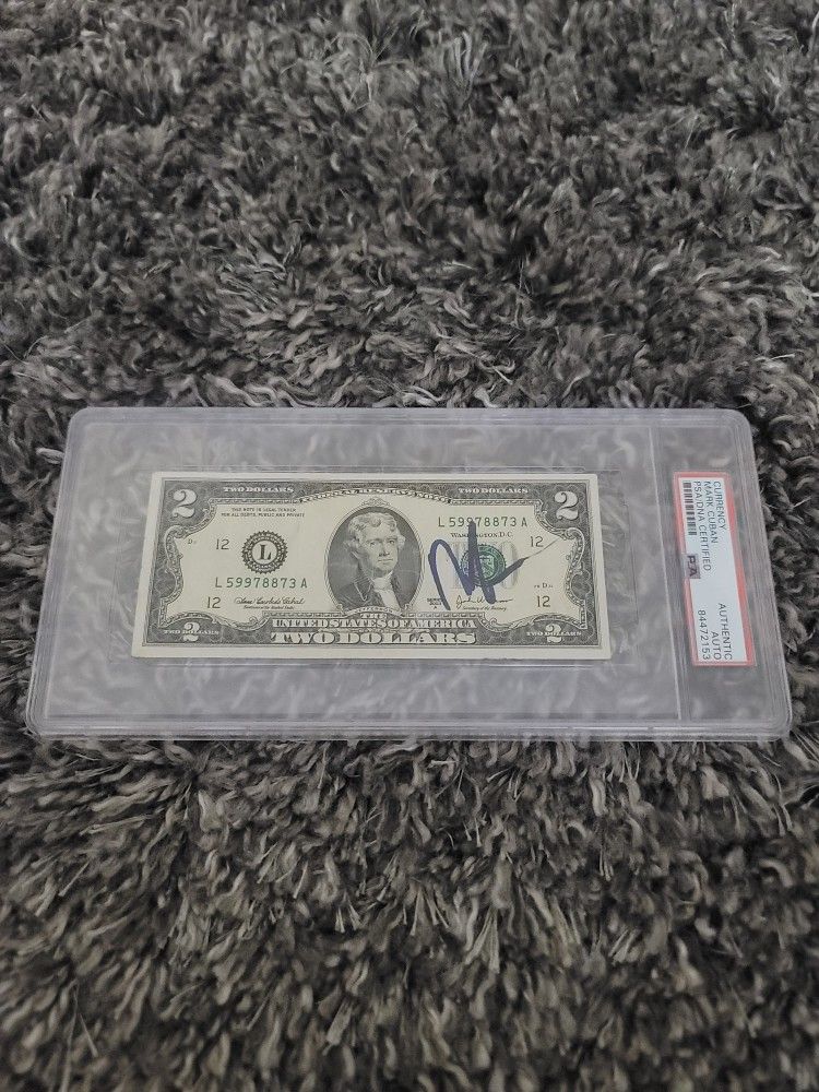 Mark Cuban Signed $2 Bill Money Currency PSA Slabbed Mavericks