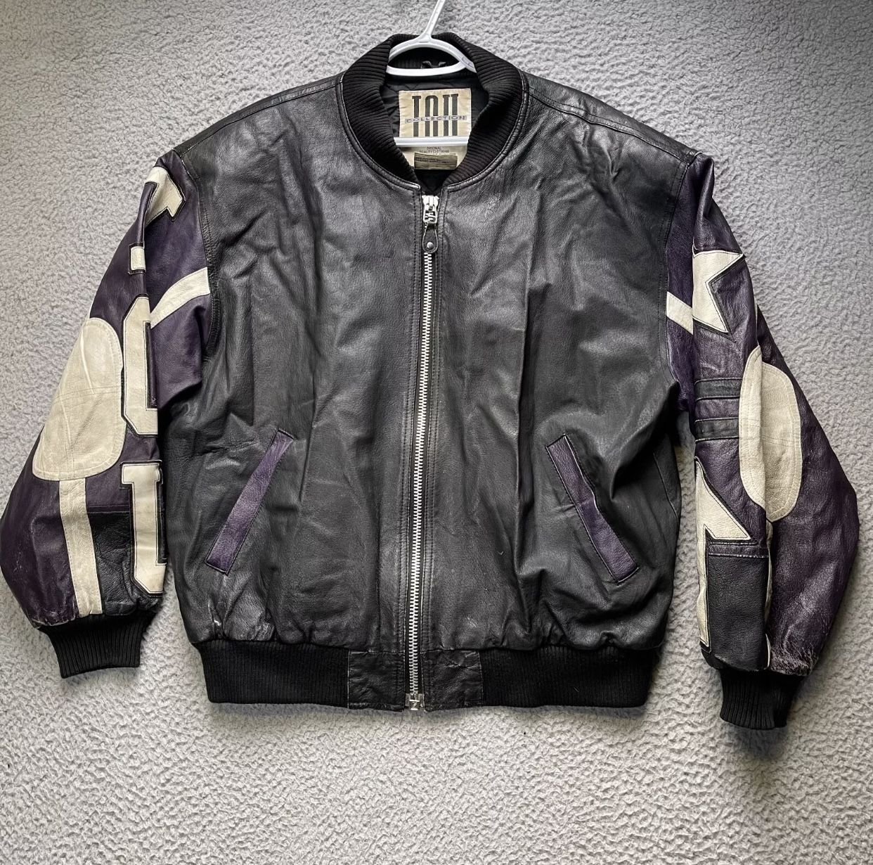Vintage Leather Jacket IOU Mens Large Full Zip