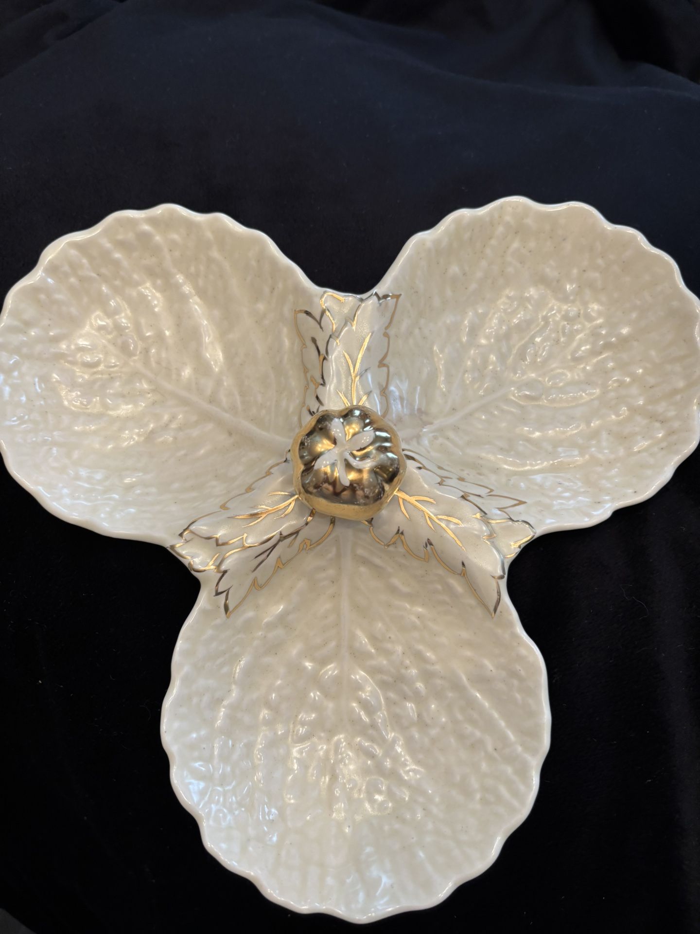Vintage Crown Devon Ceramic Three Section Cabbage Leaf Dish England