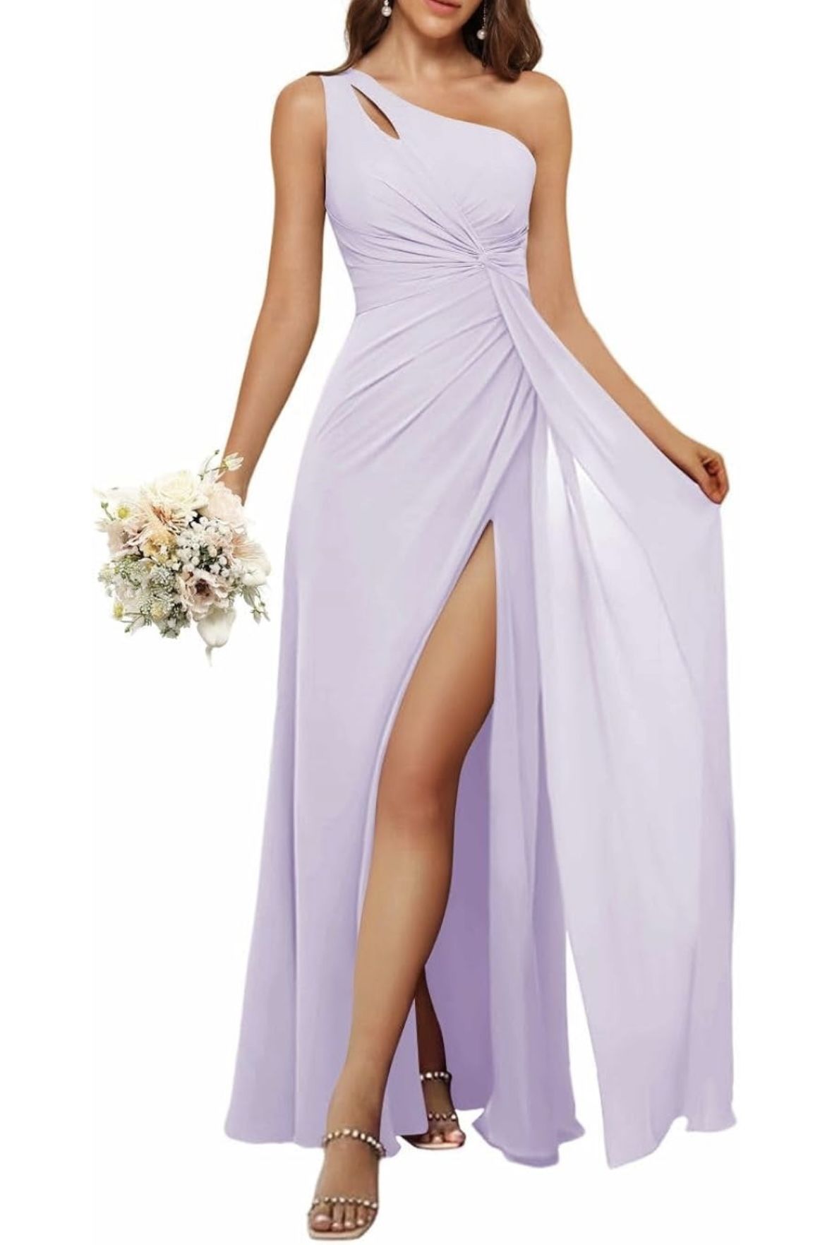 Lavender Purple One Shoulder Dress 4