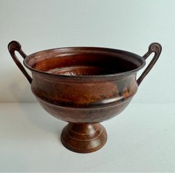 Vintage Urn Pedestal Centerpiece Bowl Antiqued Finish Scroll Handles