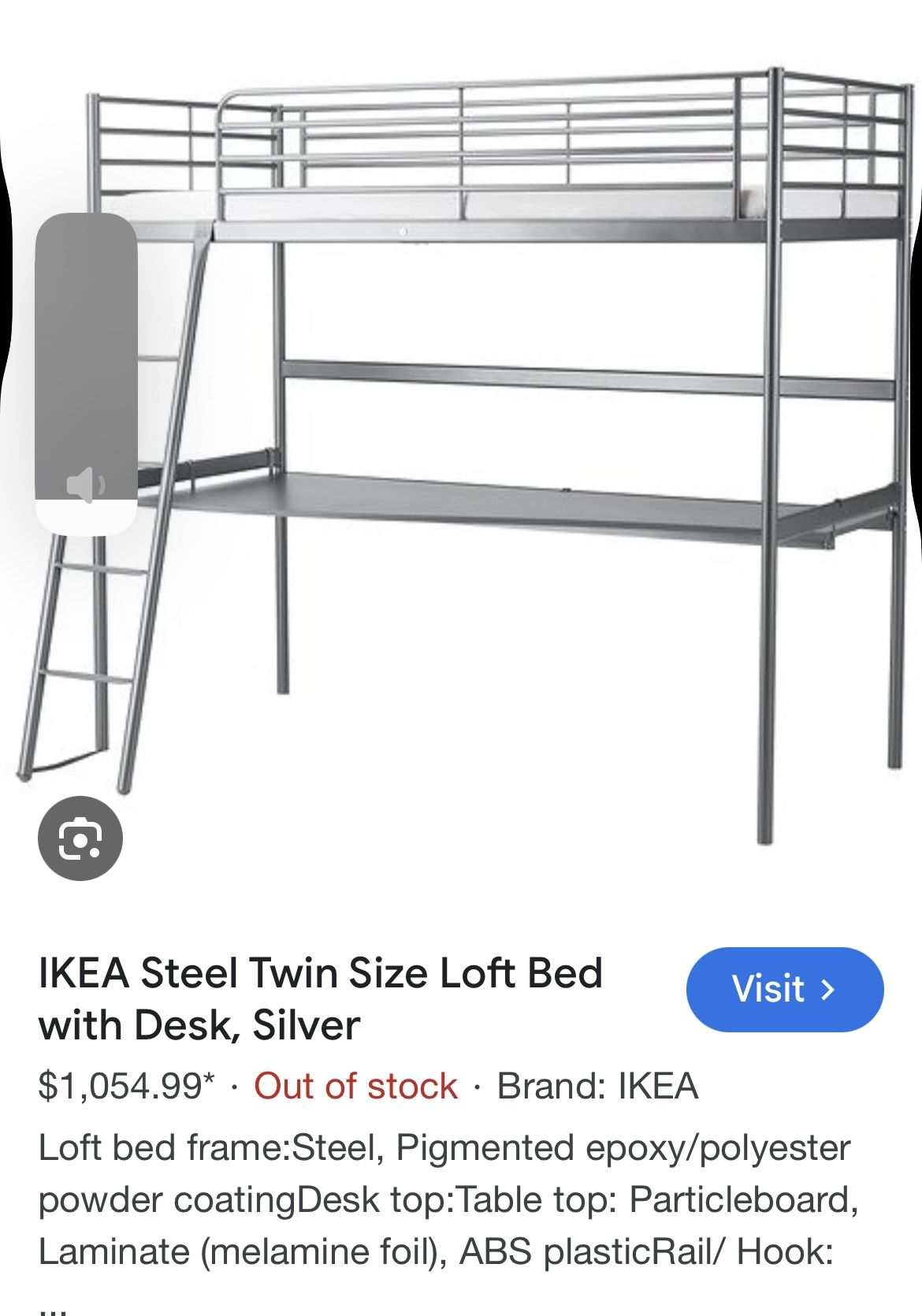 IKEA Svarta Loft Bed With Full Desk - Metal