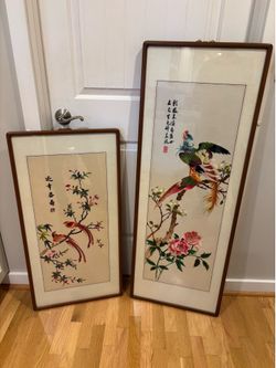 Rare Vintage Korean Silk Art, 4-Pc Set